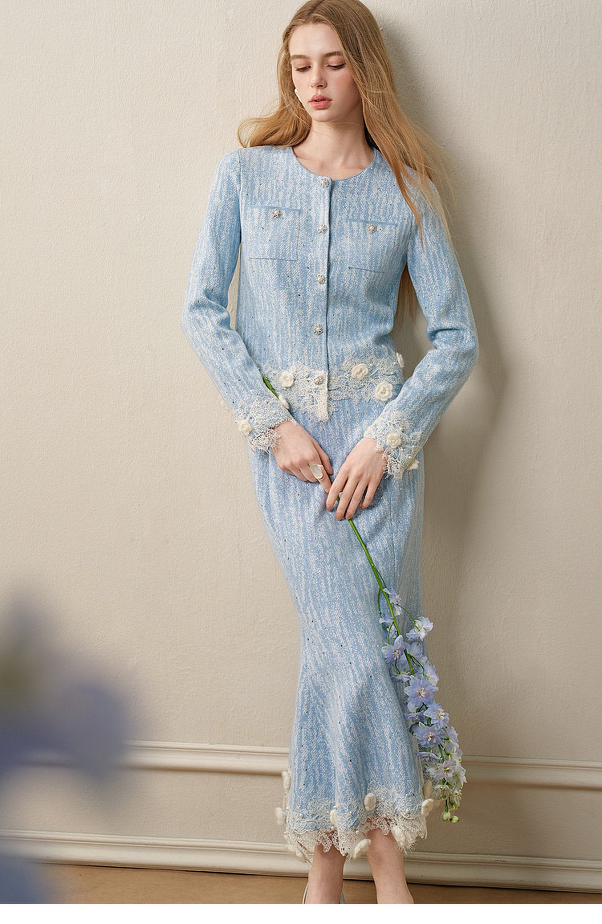Blue Wave_Blue Knit Two-Piece Dress