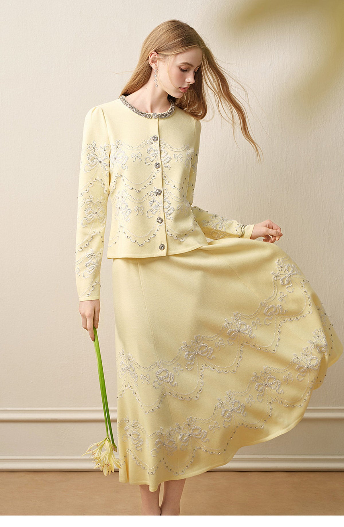 RoCoCo Memory_Pale Yellow Knit Long Dress