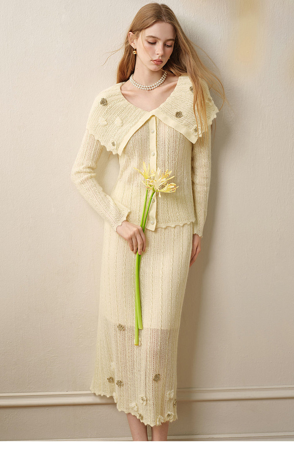 Knitted Lapel Two-Piece Set