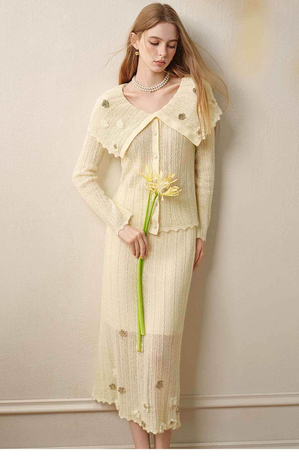 Knitted Lapel Two-Piece Set