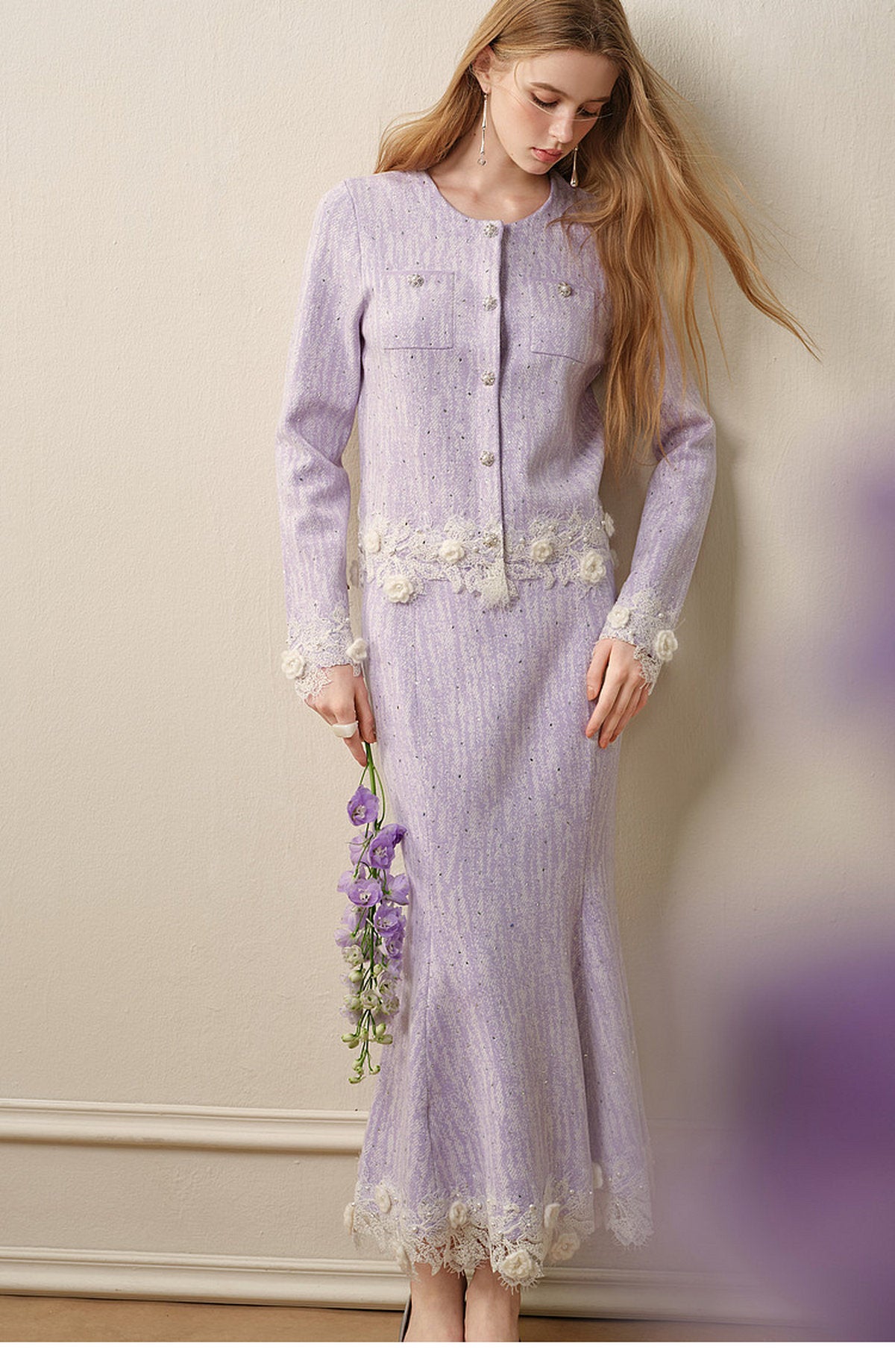 Lavender_purple Knit Two-Piece Dress