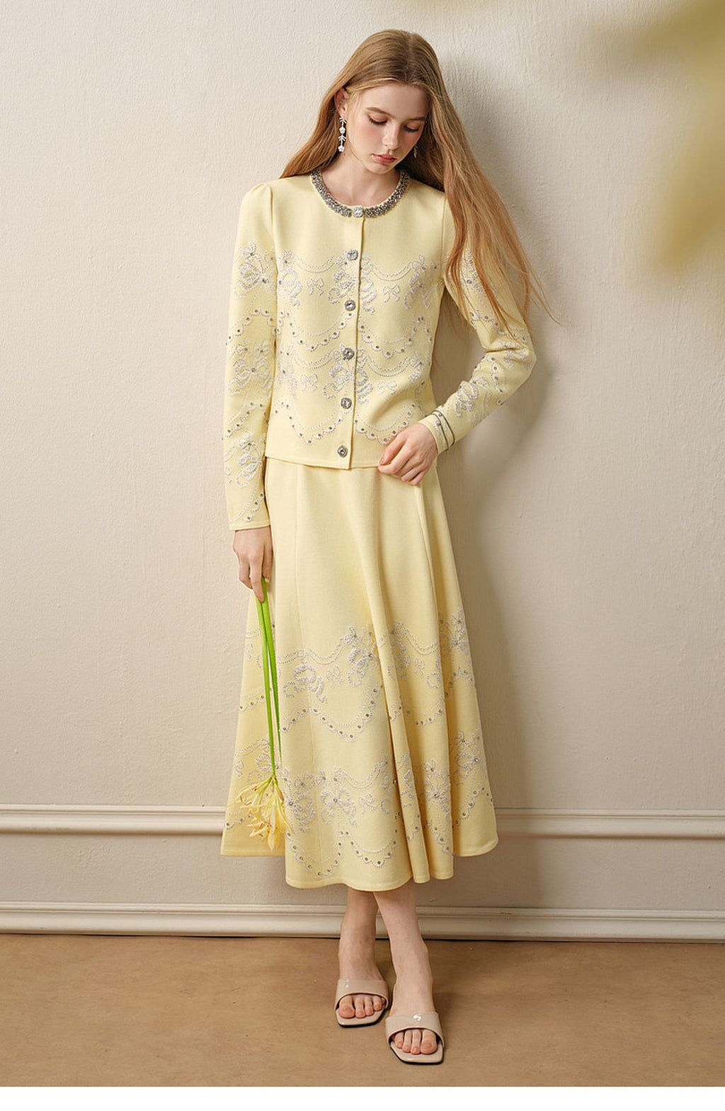 RoCoCo Memory_Pale Yellow Knit Long Dress