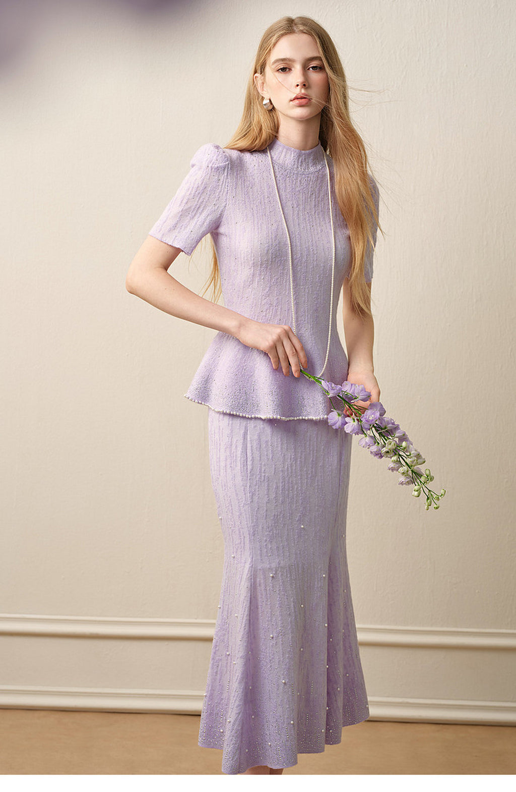 Tide Glow Gala_Light Purple Knit Two-Piece Set