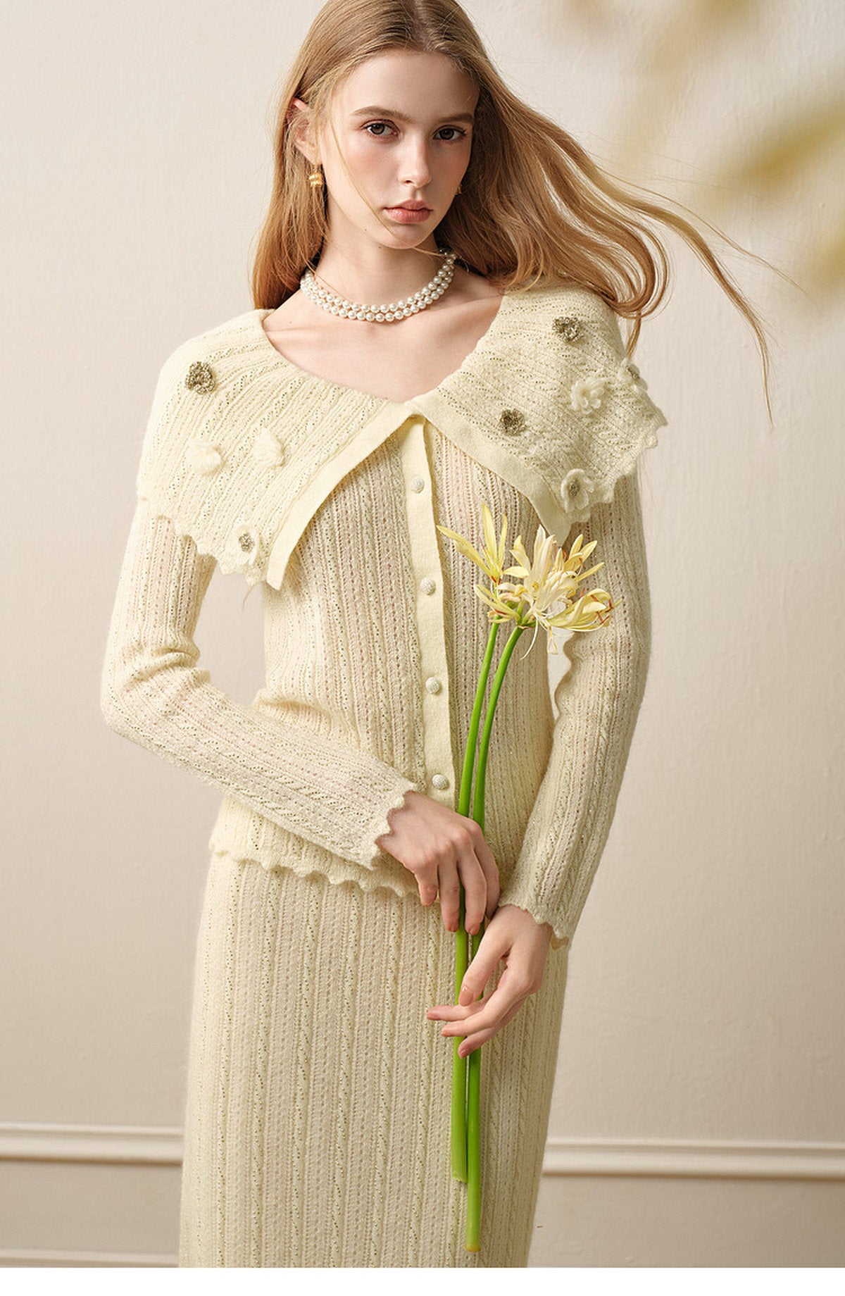 Knitted Lapel Two-Piece Set