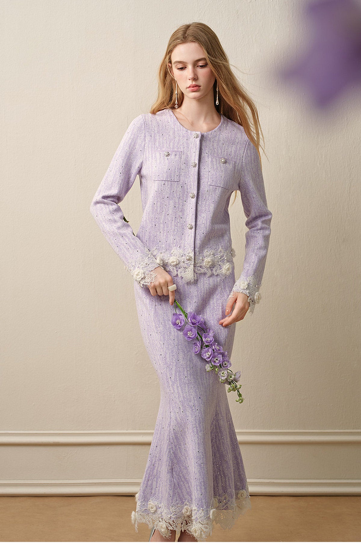Lavender_purple Knit Two-Piece Dress