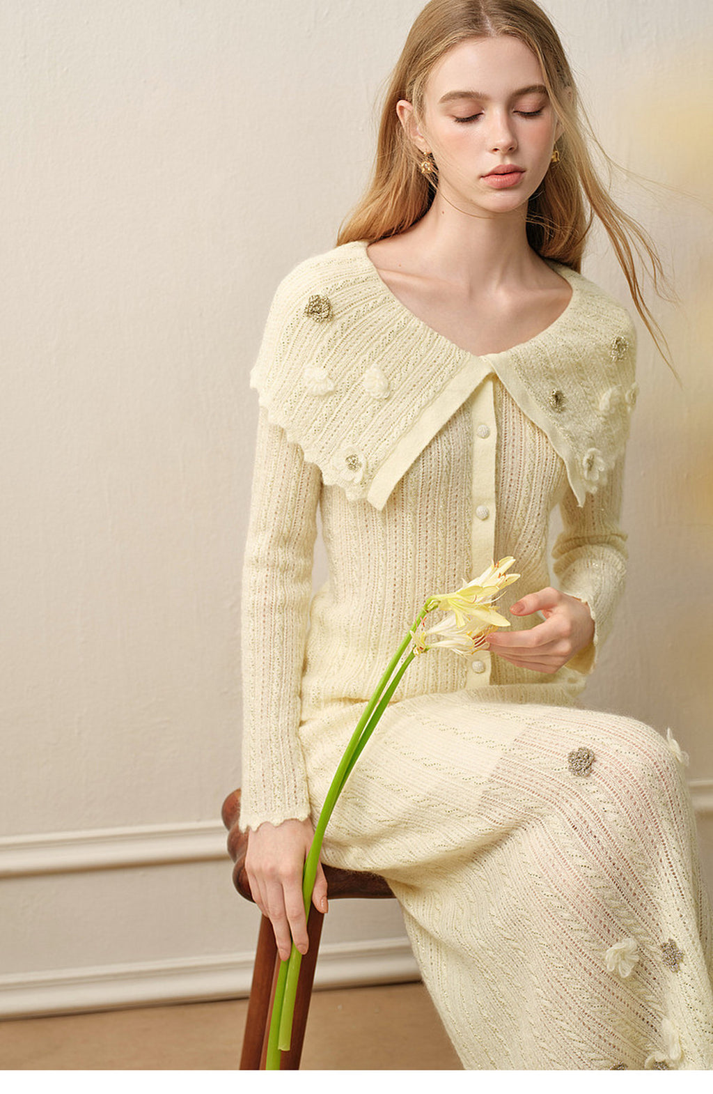 Knitted Lapel Two-Piece Set