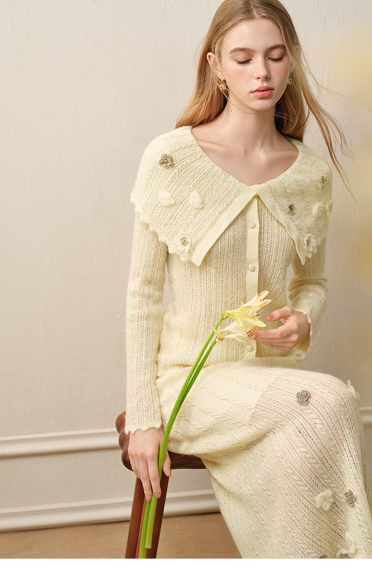 Knitted Lapel Two-Piece Set
