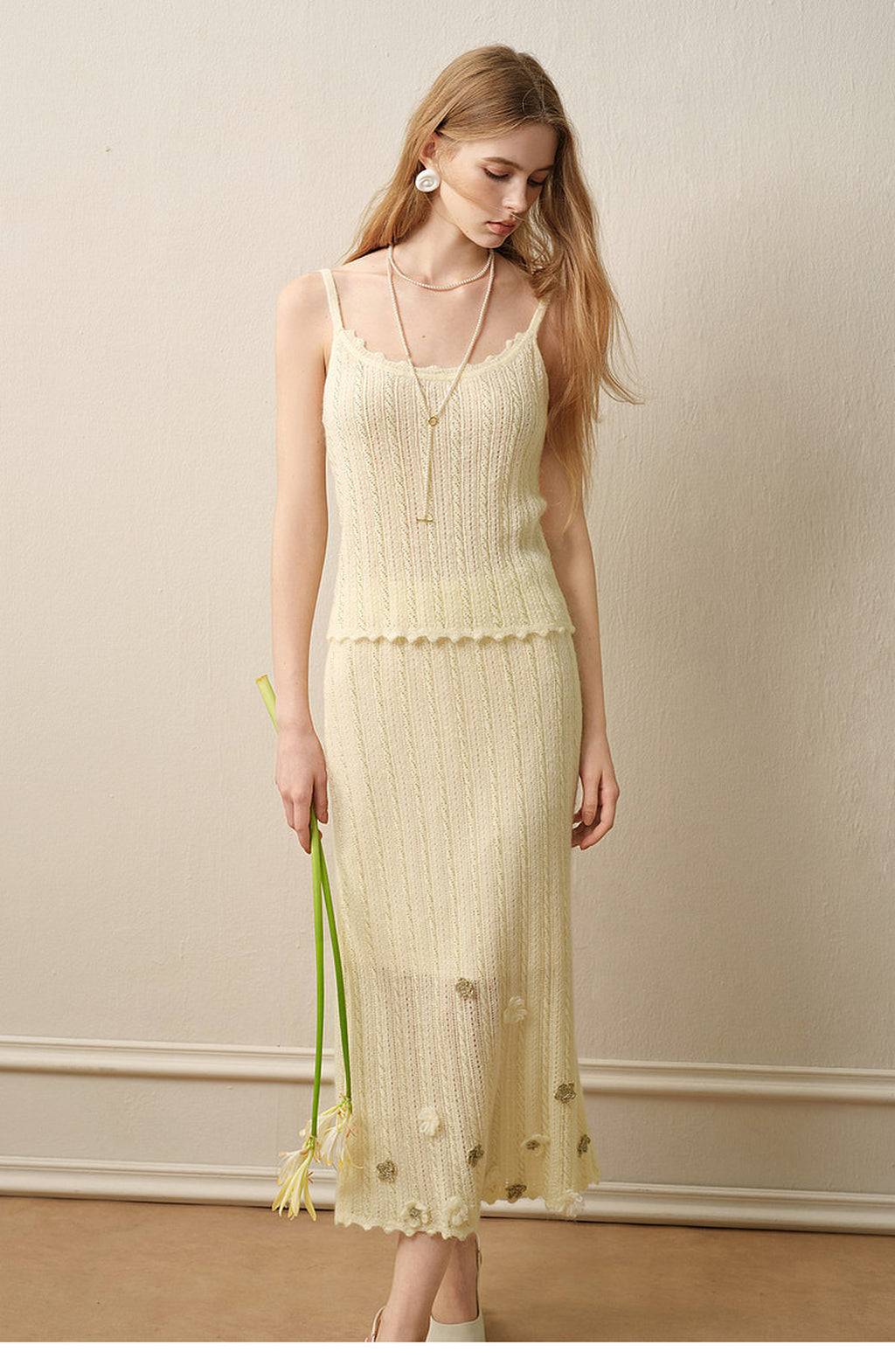 Pale Yellow Long Dress Three-Piece Set