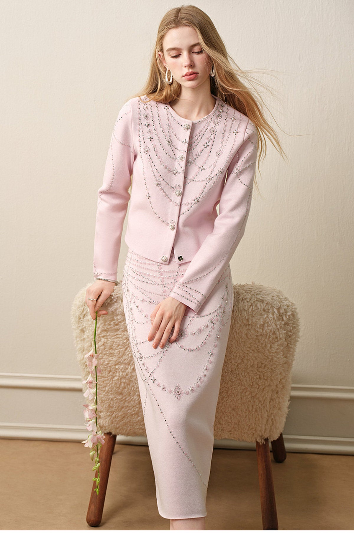 Autumn Tale_Light Pink Knit Two-Piece Set
