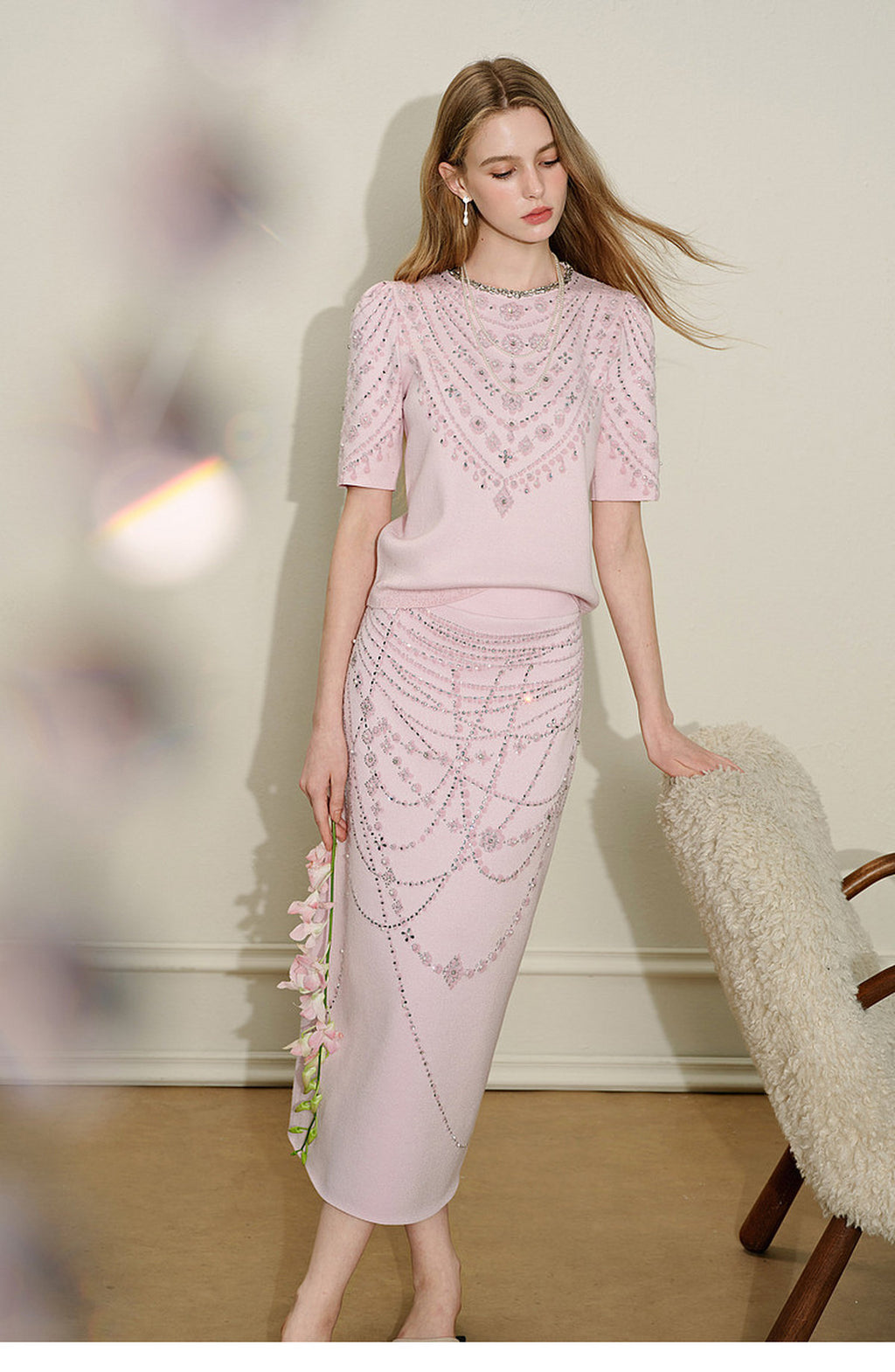 Maiden's Whisper_Light Pink Knit Two-Piece Set