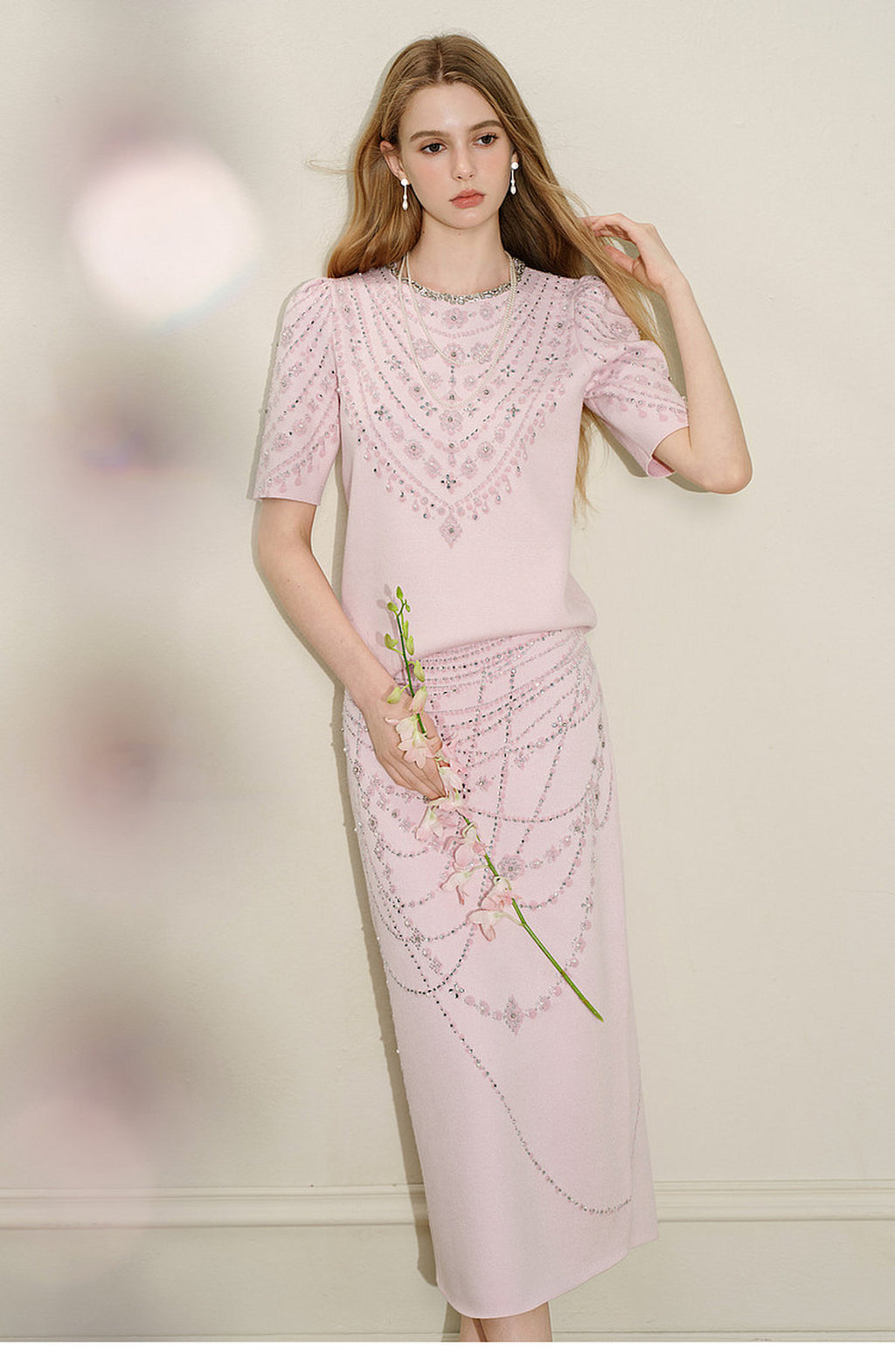 Maiden's Whisper_Light Pink Knit Two-Piece Set