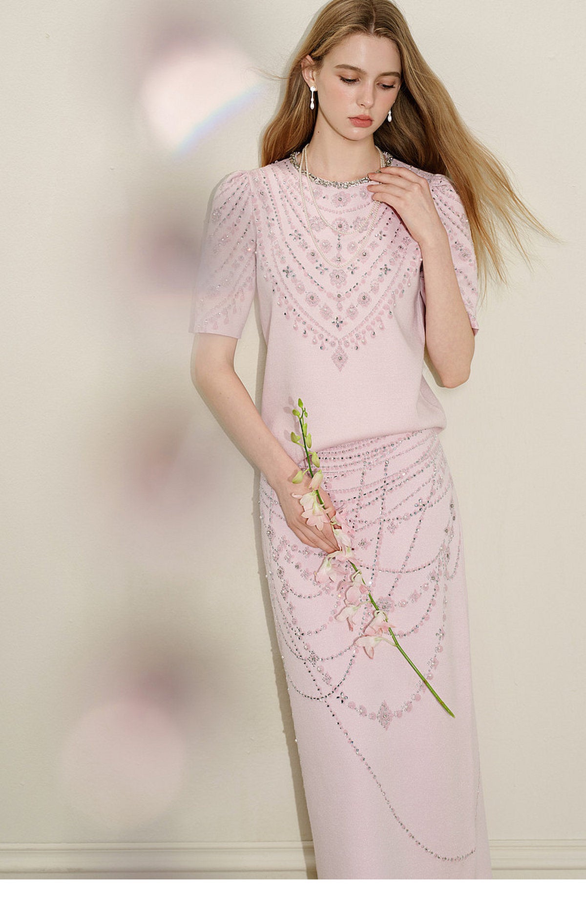 Maiden's Whisper_Light Pink Knit Two-Piece Set