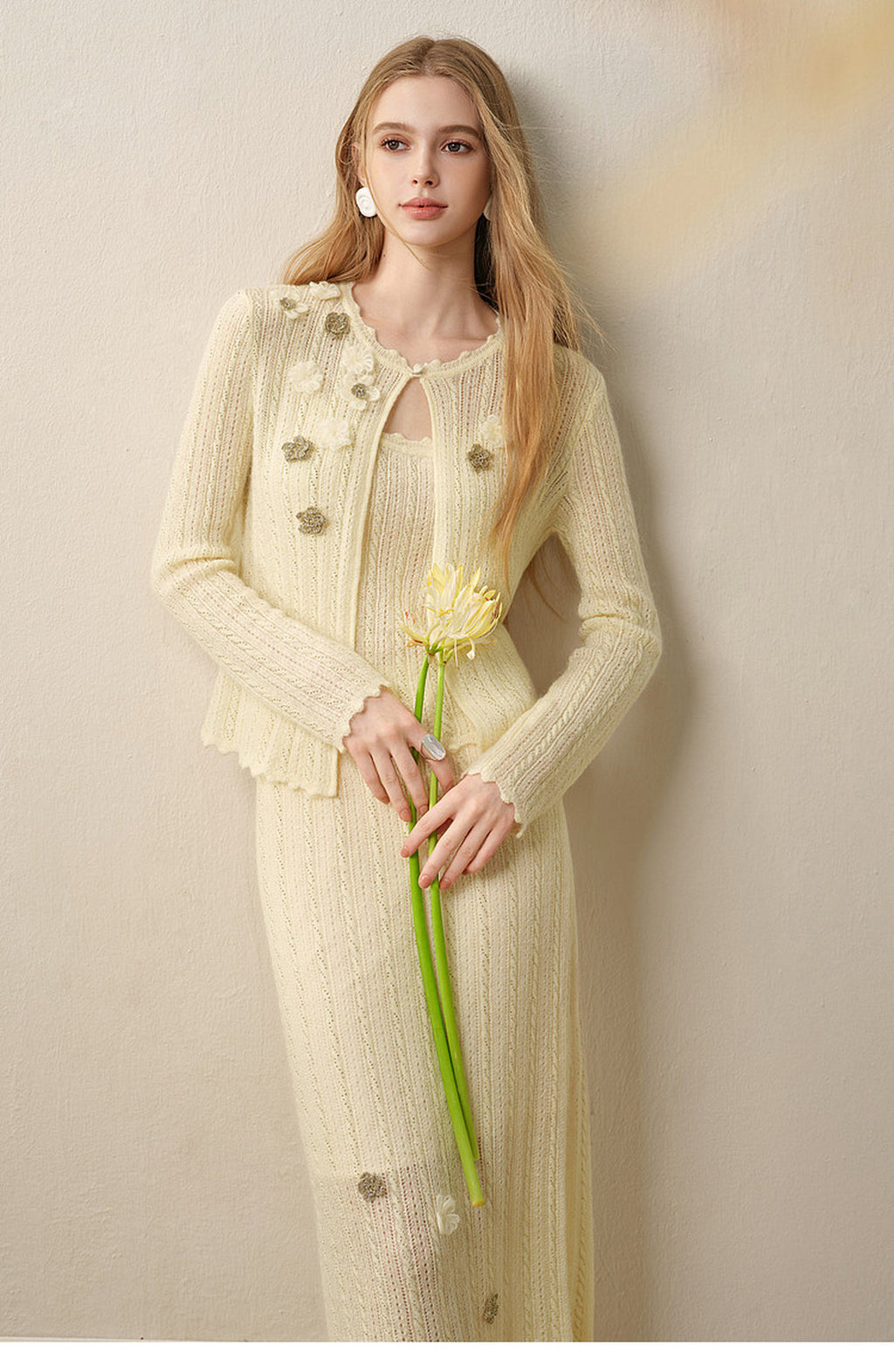 Pale Yellow Long Dress Three-Piece Set