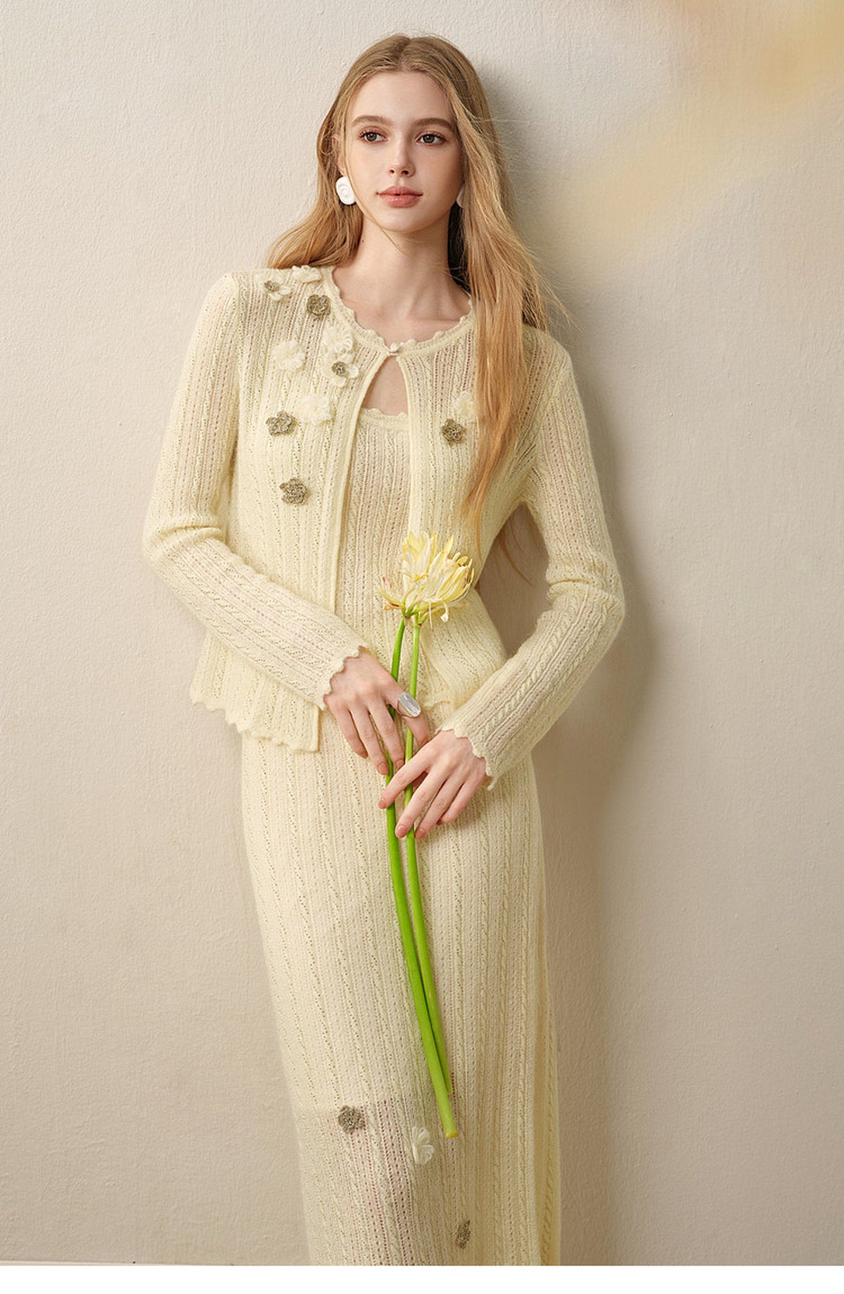 Pale Yellow Long Dress Three-Piece Set