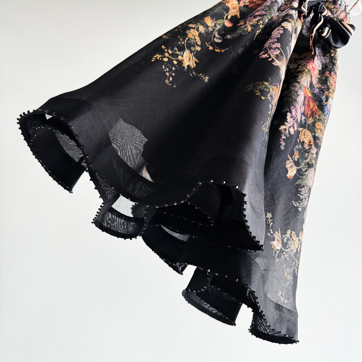 Black Vintage Floral Bow Midi Slip Dress