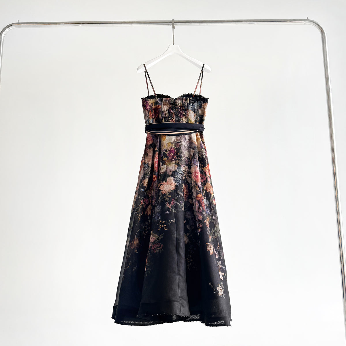 Black Vintage Floral Bow Midi Slip Dress