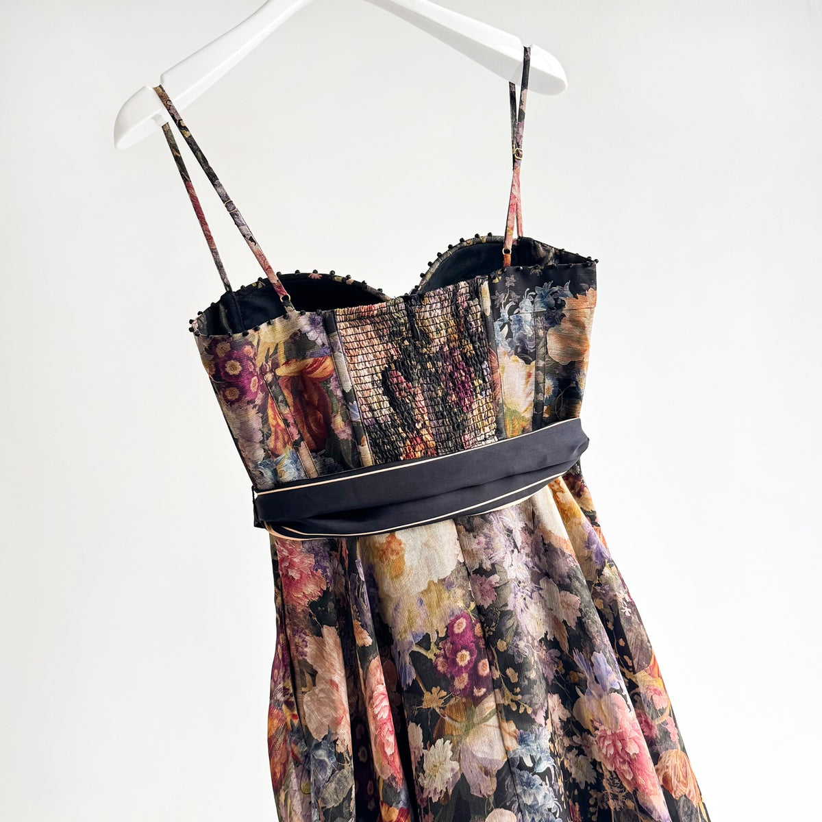 Black Vintage Floral Bow Midi Slip Dress