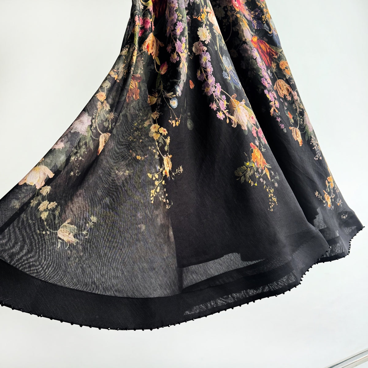 Black Vintage Floral Bow Midi Slip Dress