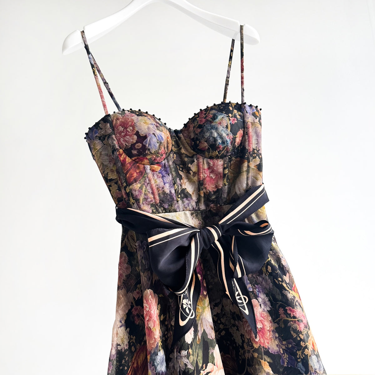 Black Vintage Floral Bow Midi Slip Dress