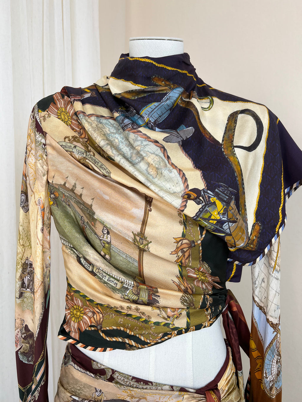 Nautical Style Silk Blouse & Skirt Set