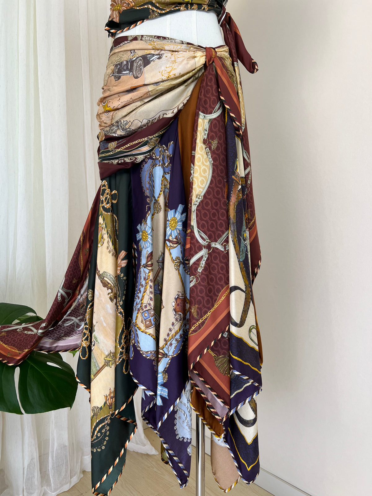 Nautical Style Silk Blouse & Skirt Set