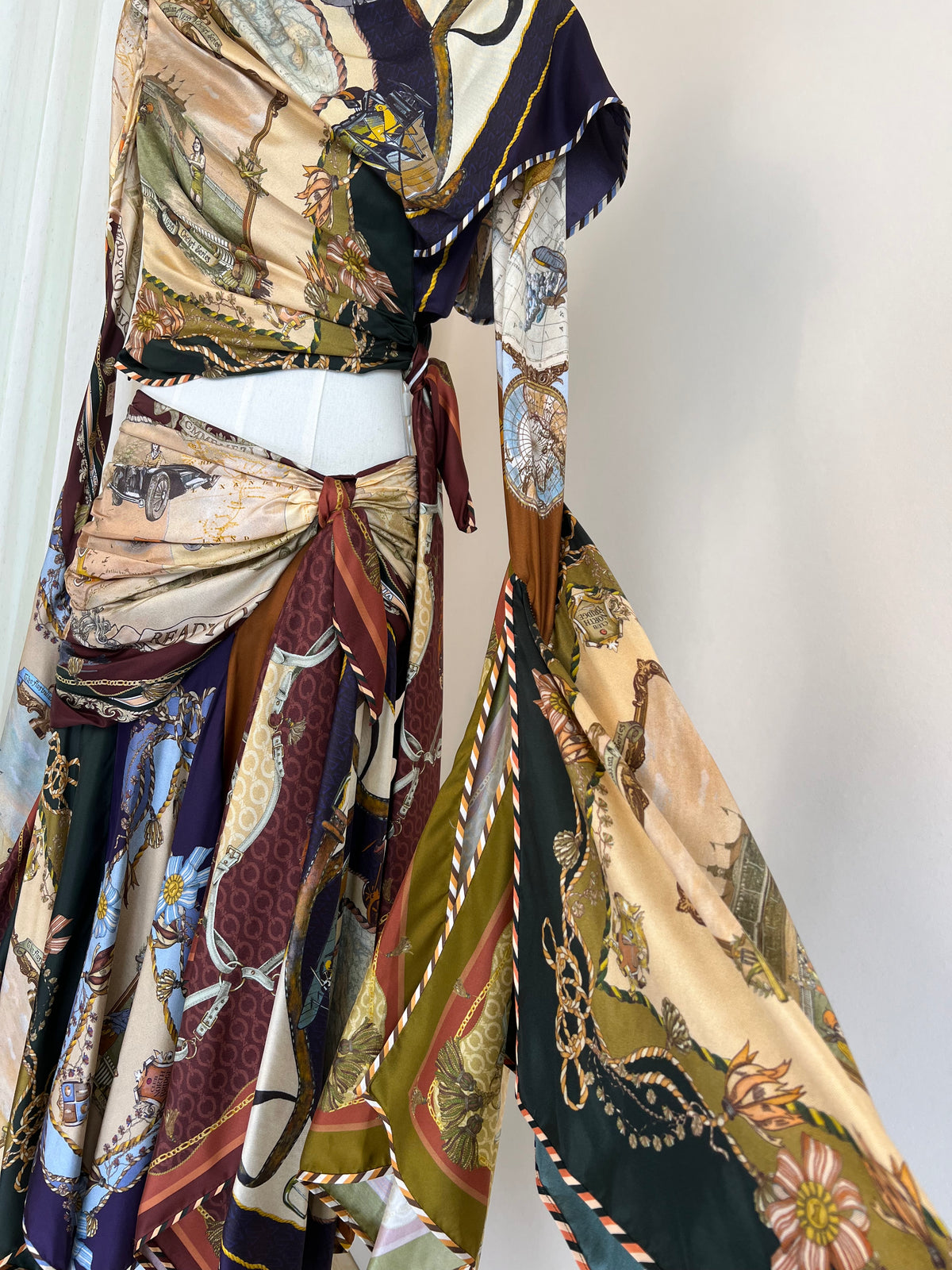 Nautical Style Silk Blouse & Skirt Set