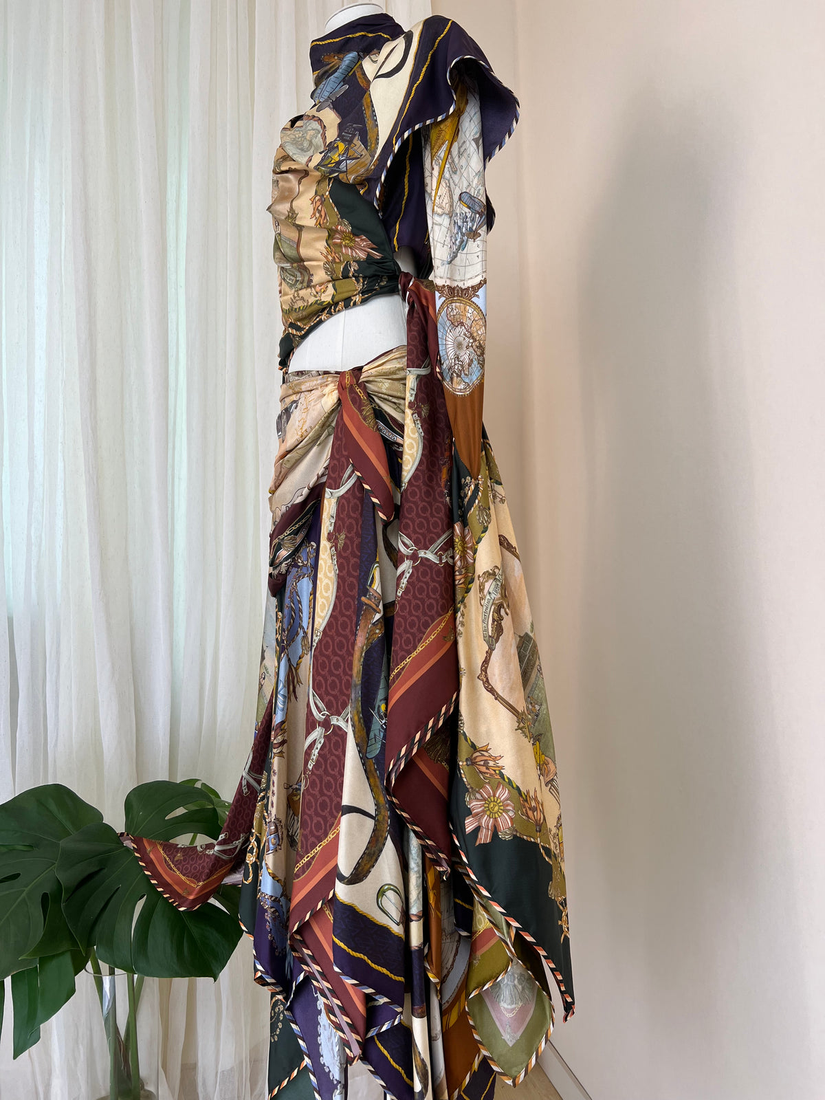 Nautical Style Silk Blouse & Skirt Set