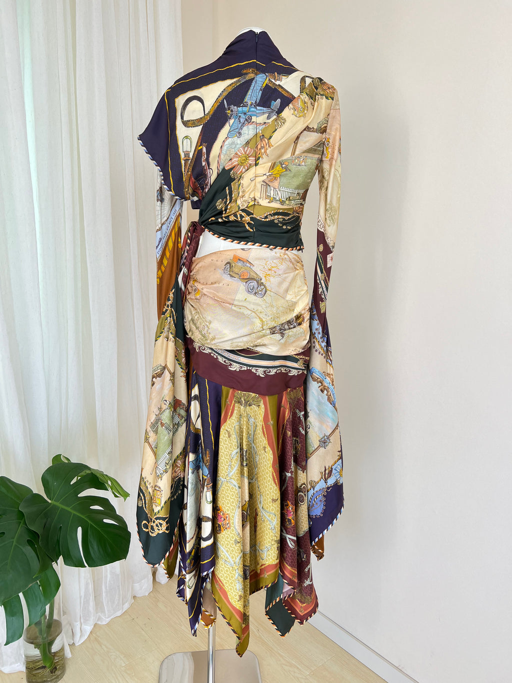 Nautical Style Silk Blouse & Skirt Set