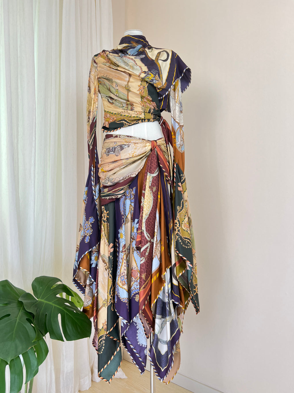 Nautical Style Silk Blouse & Skirt Set