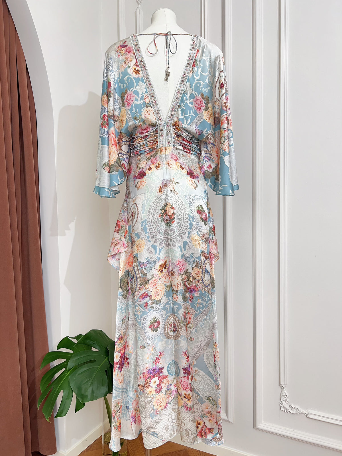 Vintage Bohemian Watercolor Floral Print Maxi Dress
