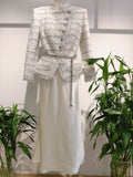 White Tweed & Satin Paneled Dress