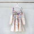 Linen Hydrangea Long Sleeve Mini Dress