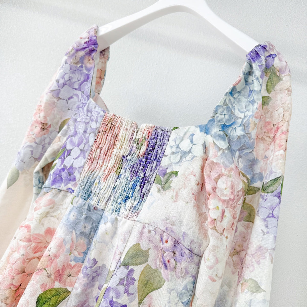 Linen Hydrangea Long Sleeve Mini Dress