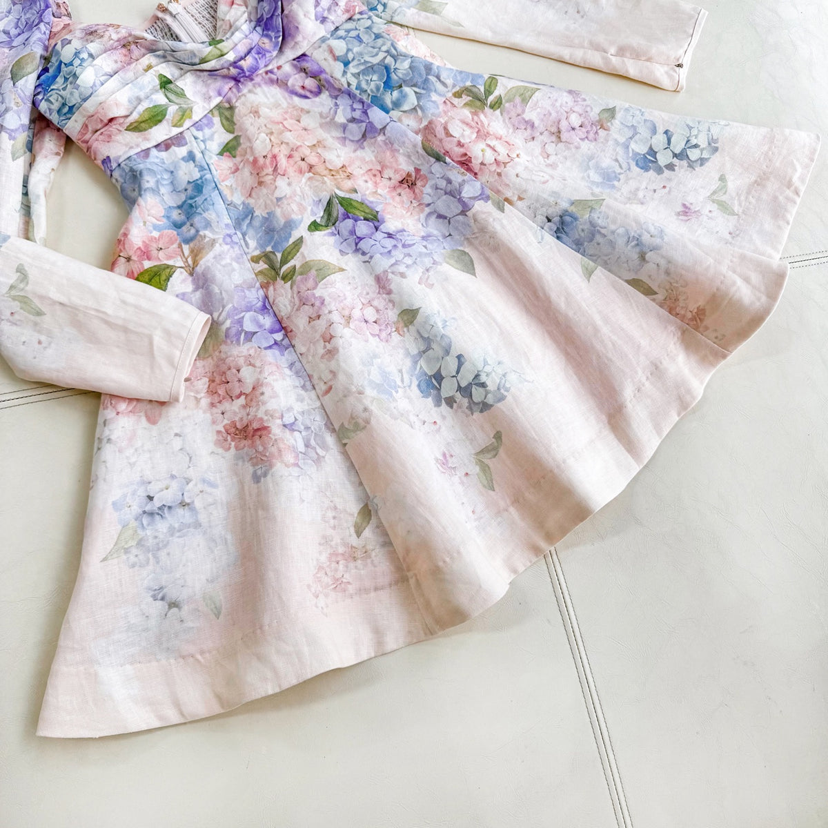 Linen Hydrangea Long Sleeve Mini Dress