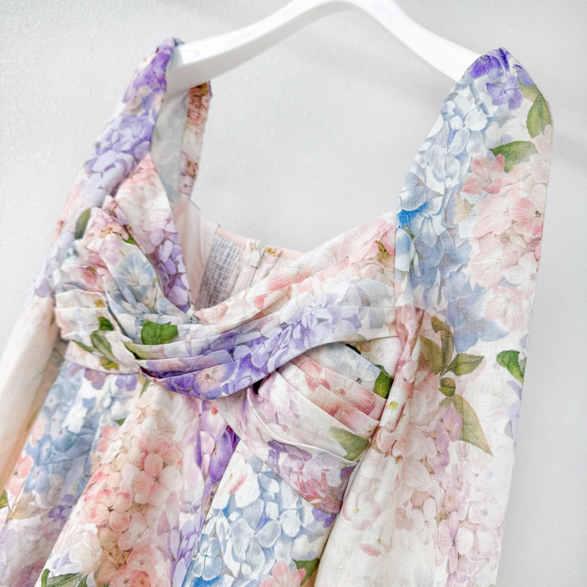 Linen Hydrangea Long Sleeve Mini Dress