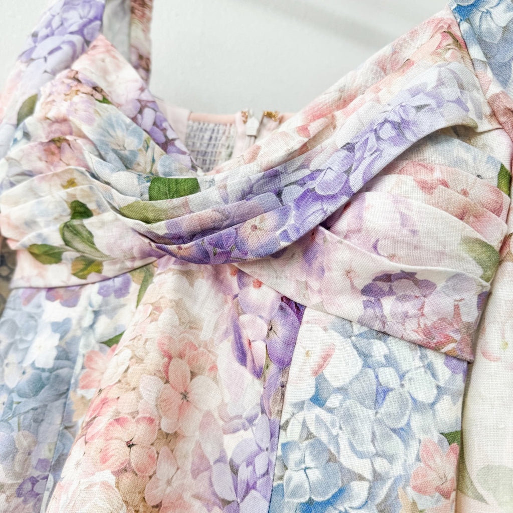 Linen Hydrangea Long Sleeve Mini Dress