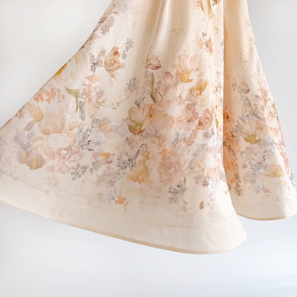 Elegant Pinted silk-linen Blouse and Skirt Two Piece Set