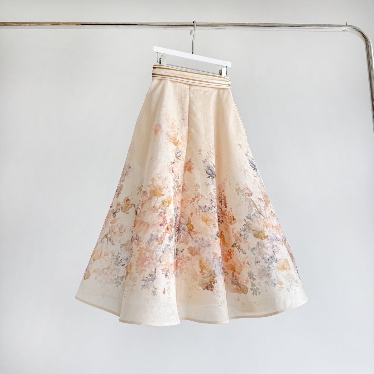 Elegant Pinted silk-linen Blouse and Skirt Two Piece Set