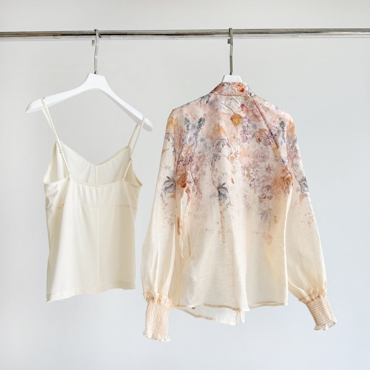 Elegant Pinted silk-linen Blouse and Skirt Two Piece Set