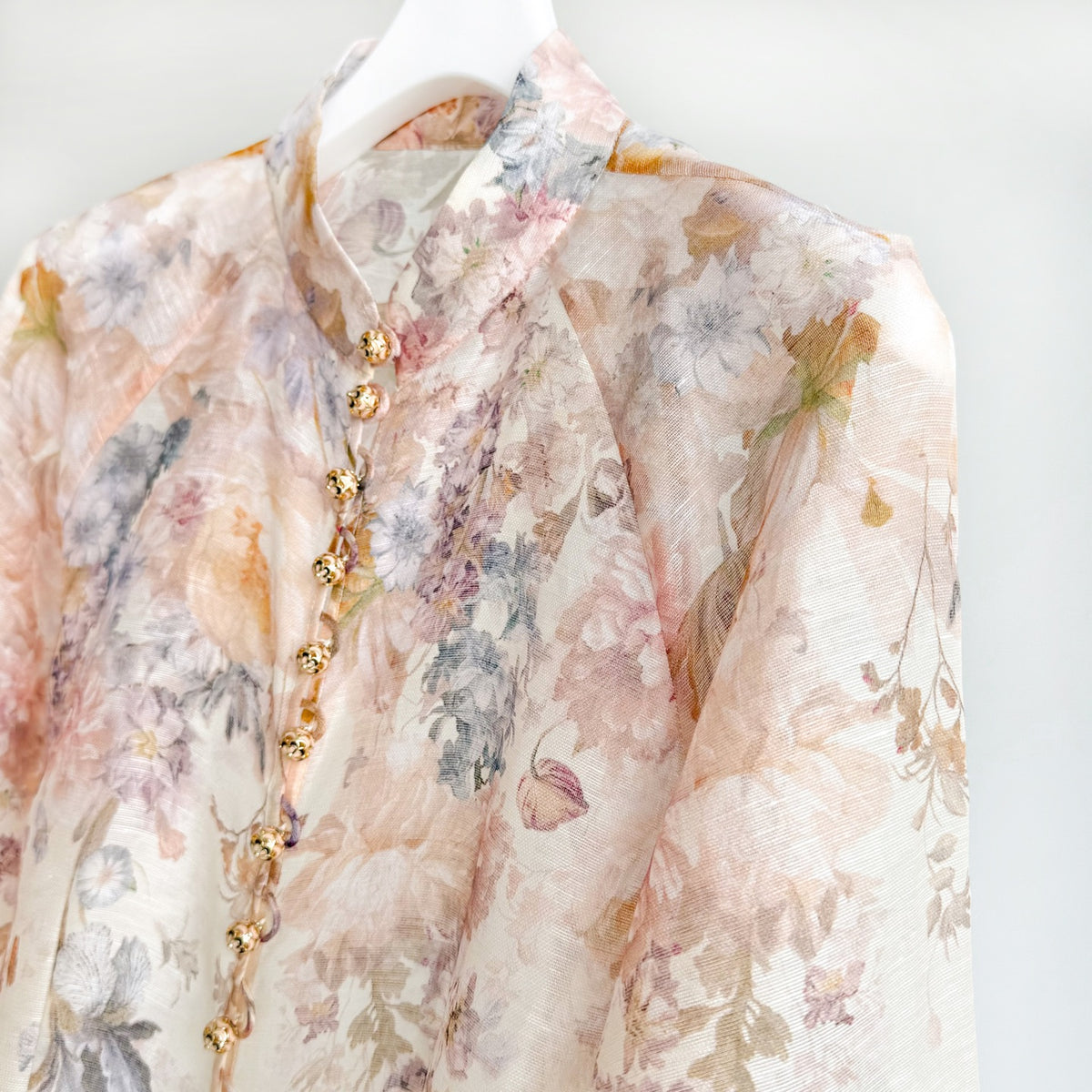 Elegant Pinted silk-linen Blouse and Skirt Two Piece Set