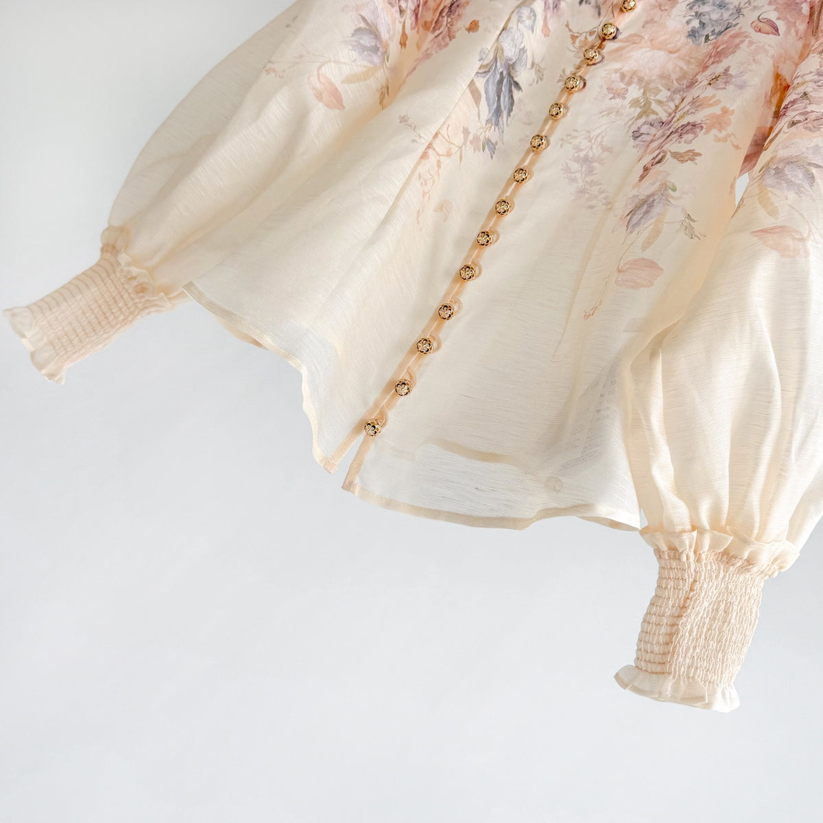 Elegant Pinted silk-linen Blouse and Skirt Two Piece Set