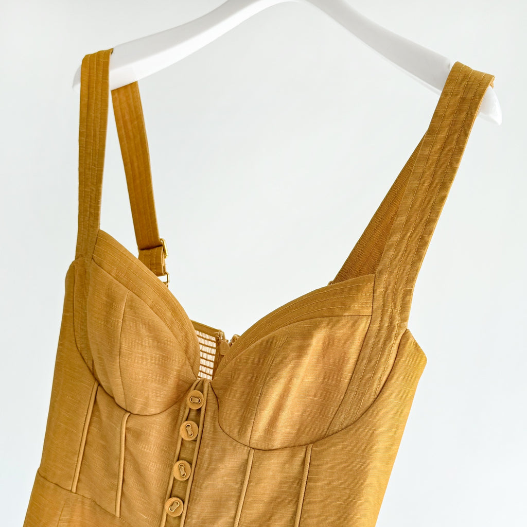 Yellow Printed Linen Silk Slip Dress