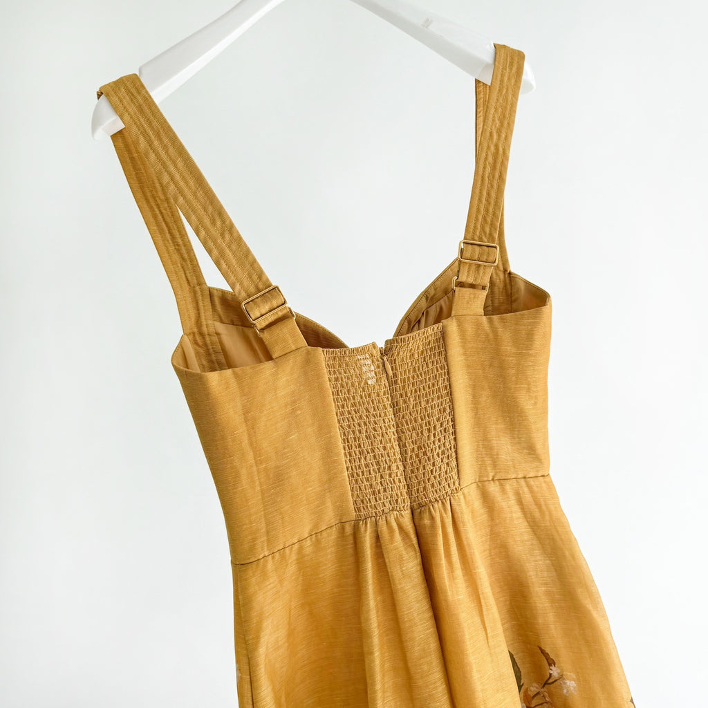 Yellow Printed Linen Silk Slip Dress