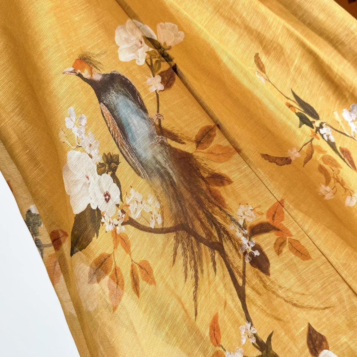 Yellow Printed Linen Silk Slip Dress