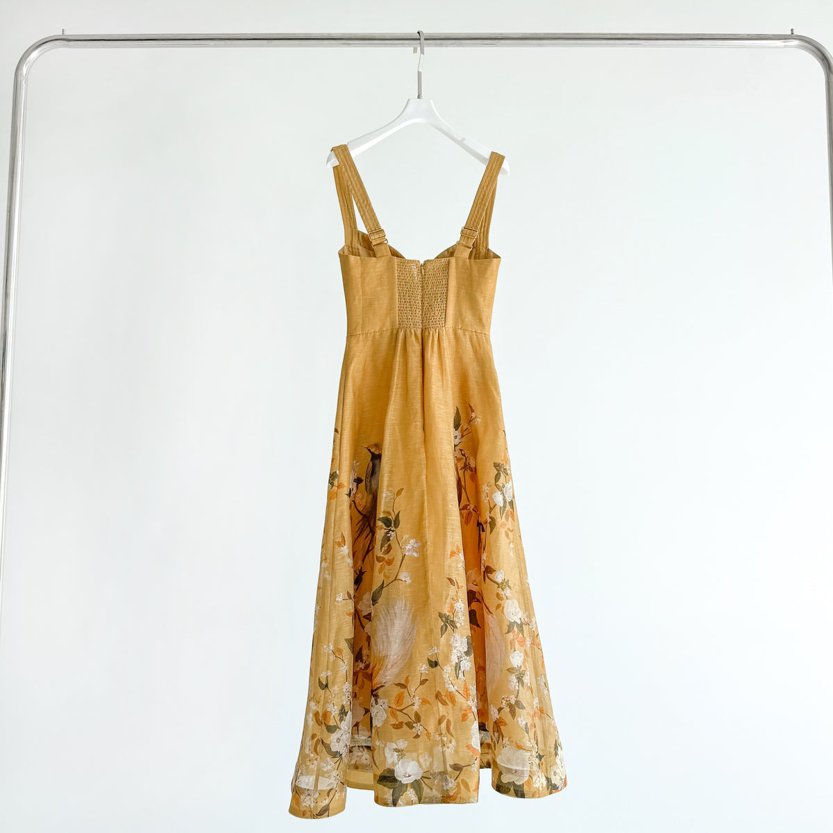 Yellow Printed Linen Silk Slip Dress