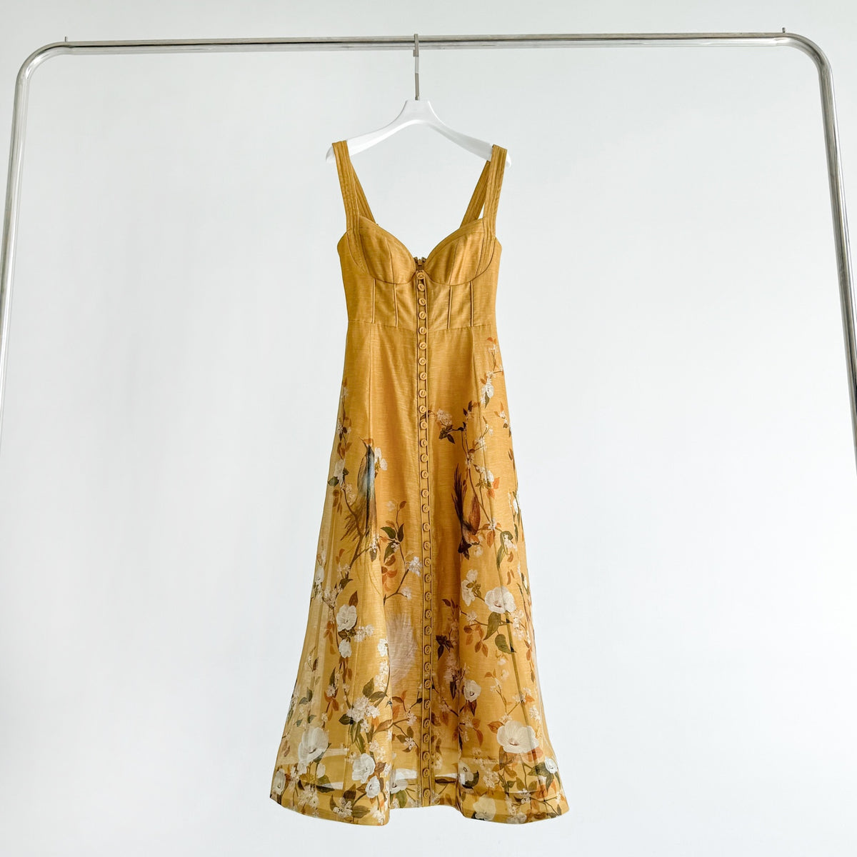 Yellow Printed Linen Silk Slip Dress