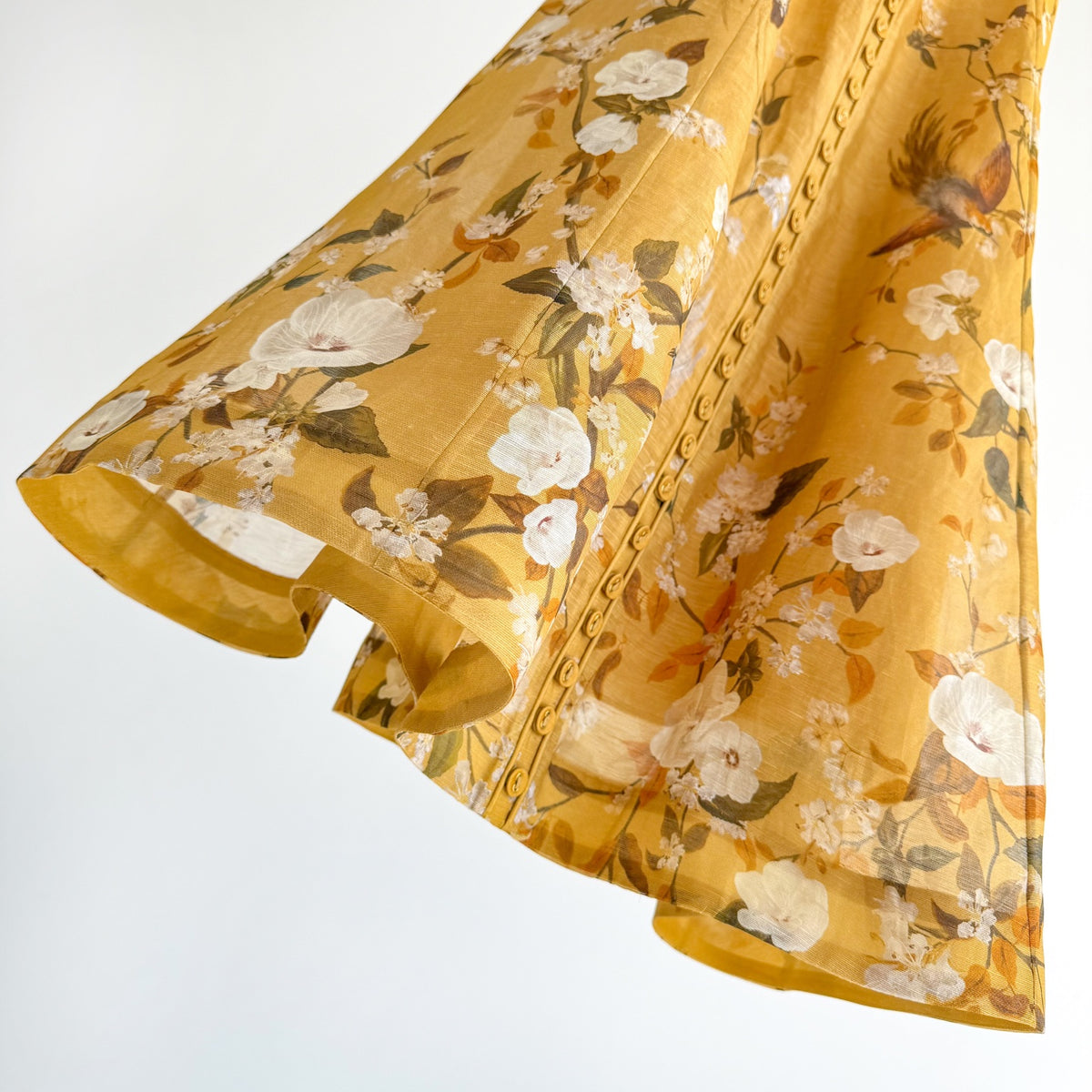 Yellow Printed Linen Silk Slip Dress
