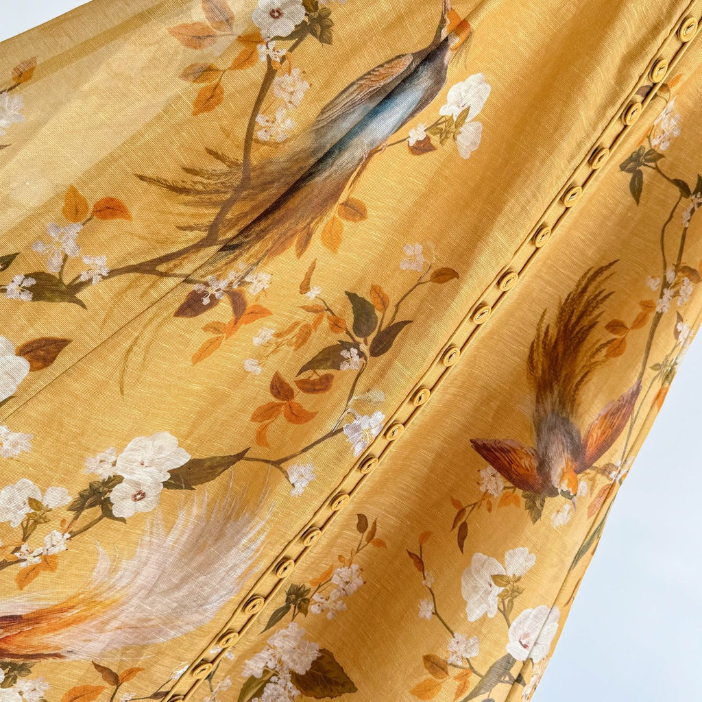 Yellow Printed Linen Silk Slip Dress