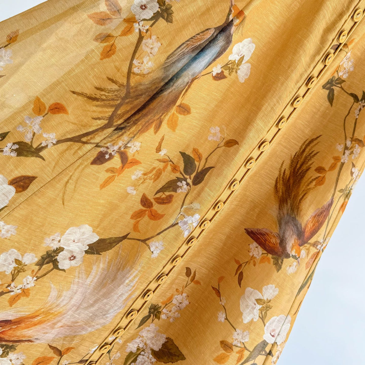 Yellow Printed Linen Silk Slip Dress