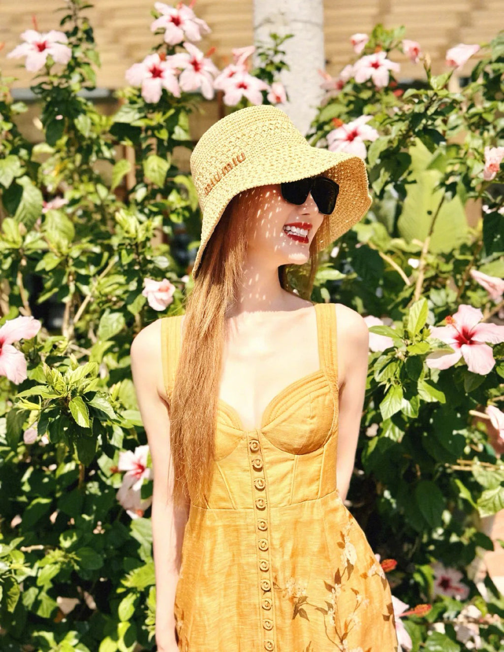 Yellow Printed Linen Silk Slip Dress